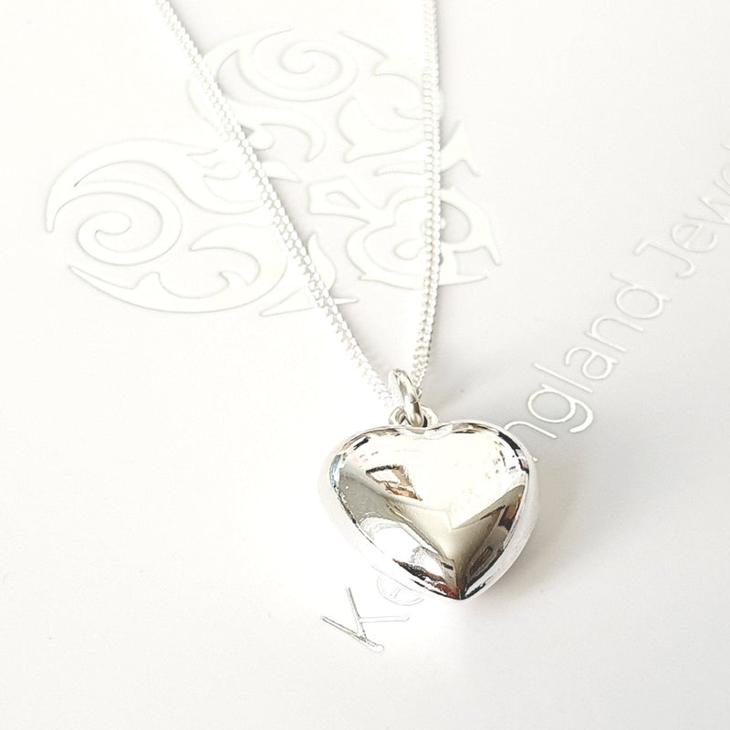 Sterling Silver Puff Heart Necklace & Earring Set