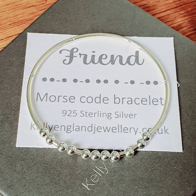 Friend! Sterling Silver Morse Code Bracelet