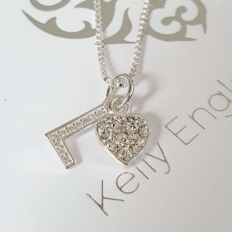 Sterling Silver Initial Crystal Heart Necklace