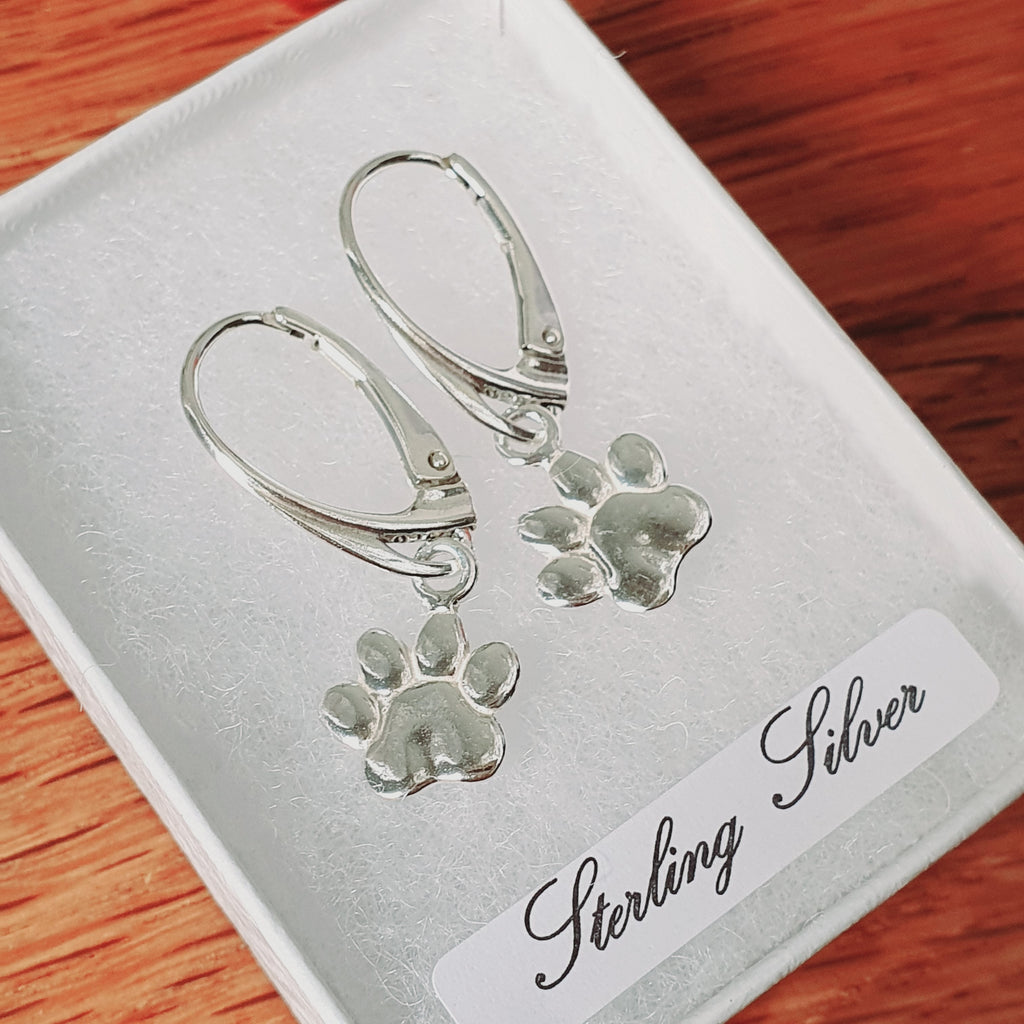 Sterling Silver Paw Leverback Earrings