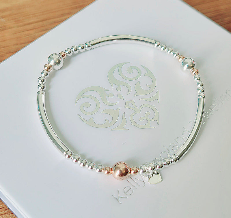 Sterling Silver & Rose Gold Stretch Noodle Bracelet