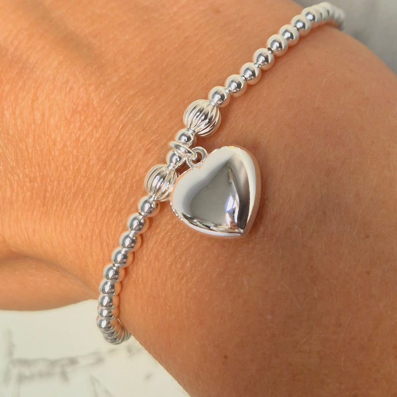 Sterling Silver 925 Puff Heart Silver Bracelet