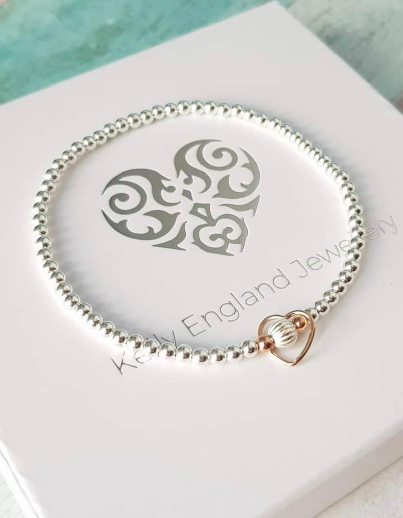 Sterling Silver & Rose Gold Floating Heart Bracelet