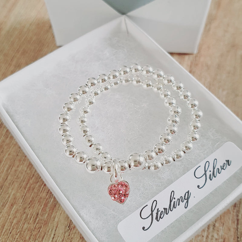 Pink Sparkly CZ Heart Stretch Bracelet