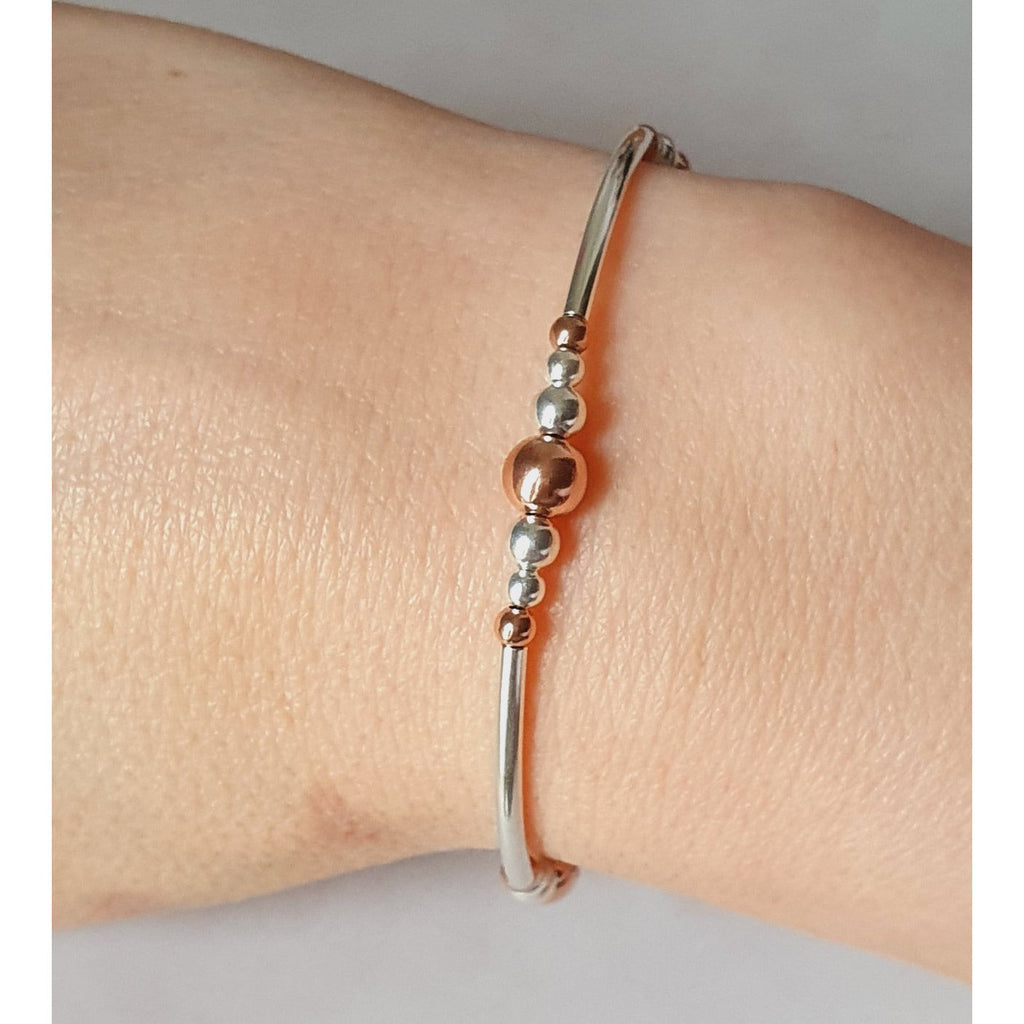 Sterling Silver & Rose Gold Mixed Noodle Bracelet