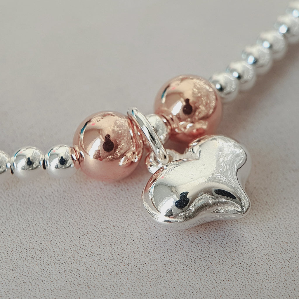 Silver Heart Noodle Rose Bracelet