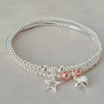 Sterling Silver Open Star & Heart Bracelet Set