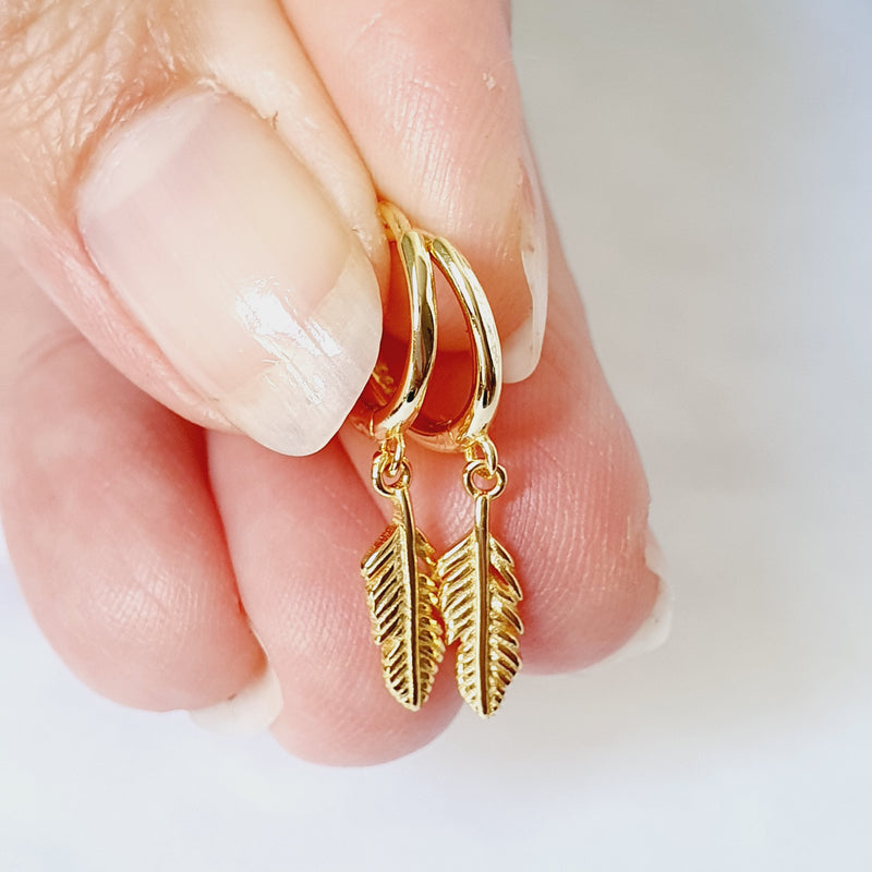 18K Gold Feather Huggies