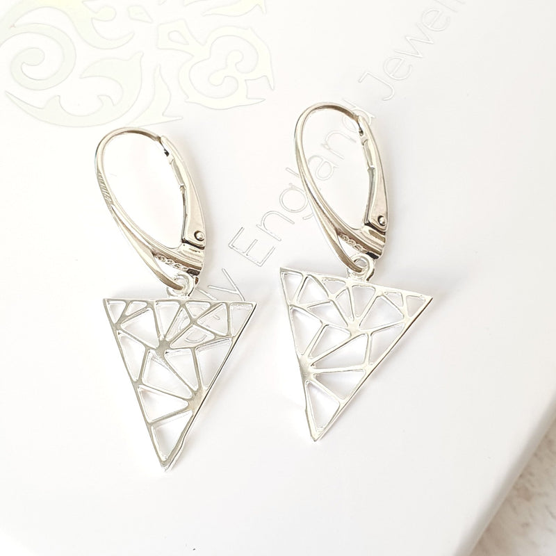 Silver Geometric Triangle Earrings