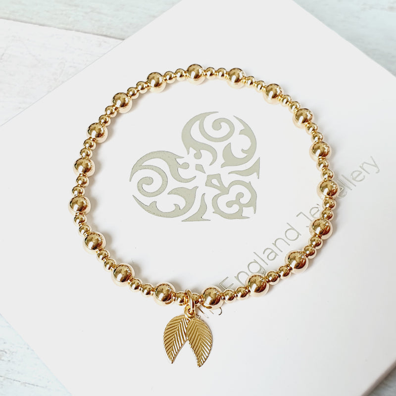 Gold Double Leaf Beaded Bracelet