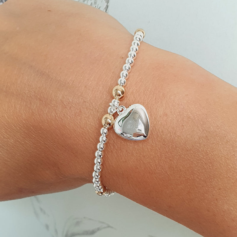 Puff Heart Silver & Gold Bracelet