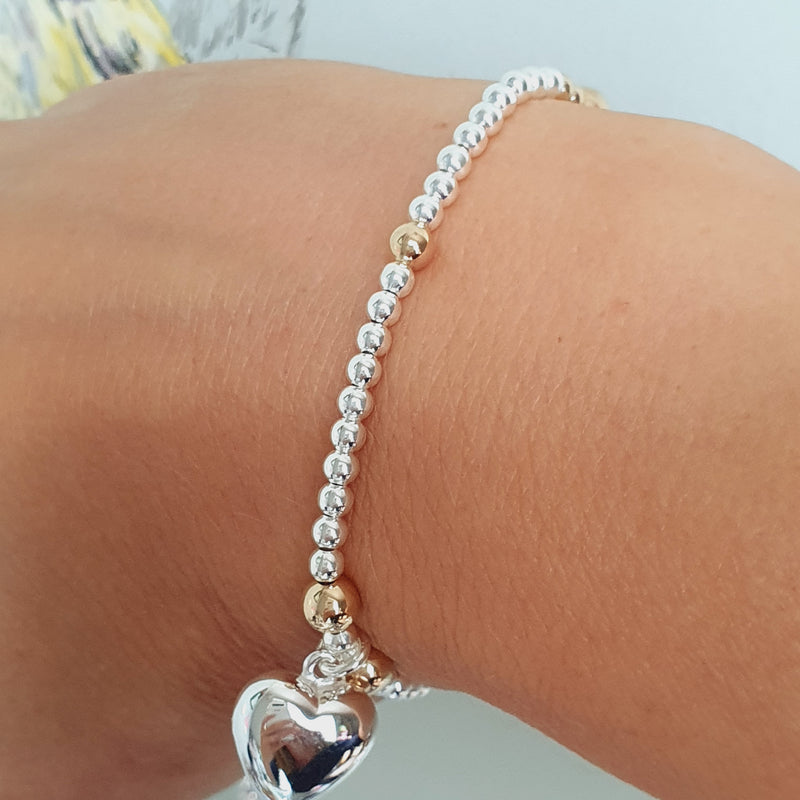 Puff Heart Silver & Gold Bracelet