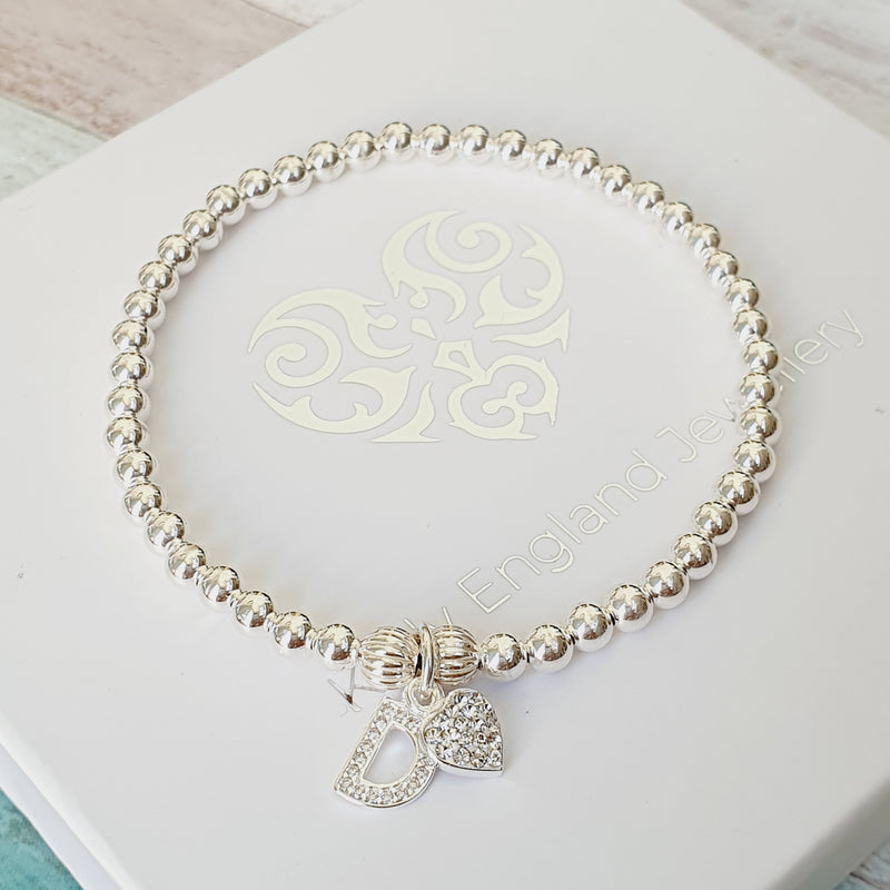 Sterling Silver Personalised CZ Heart Bracelet