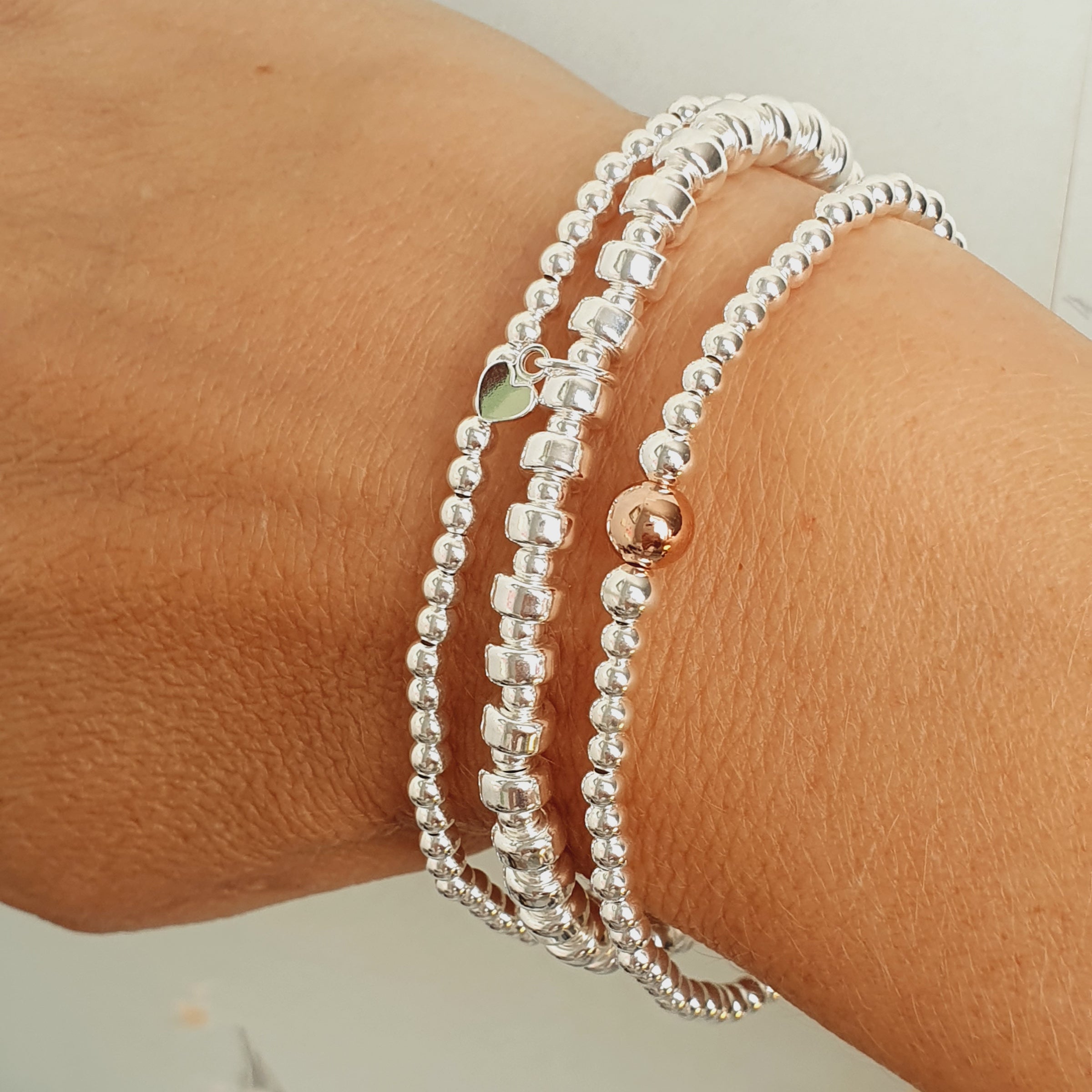5mm Sterling Silver Beaded Bracelets With Initial Charms - Kelly and Rose  Boutique