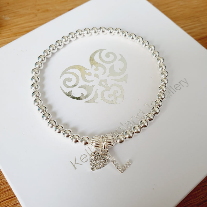 Sterling Silver Personalised CZ Heart Bracelet