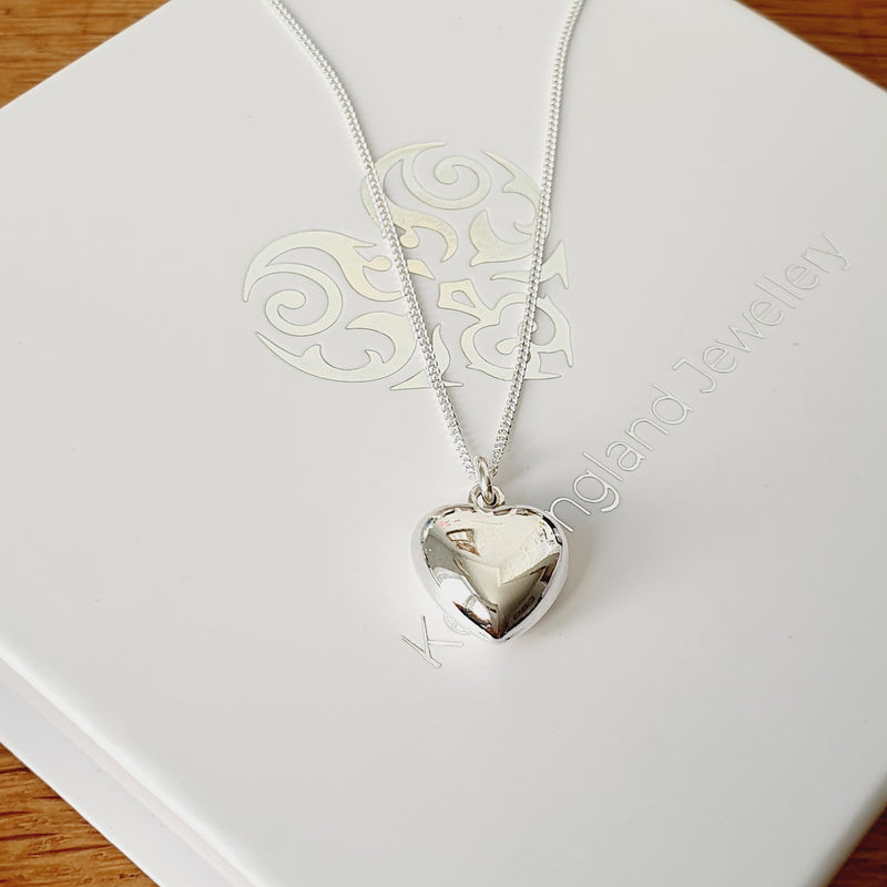 Sterling Silver Puff Heart Necklace