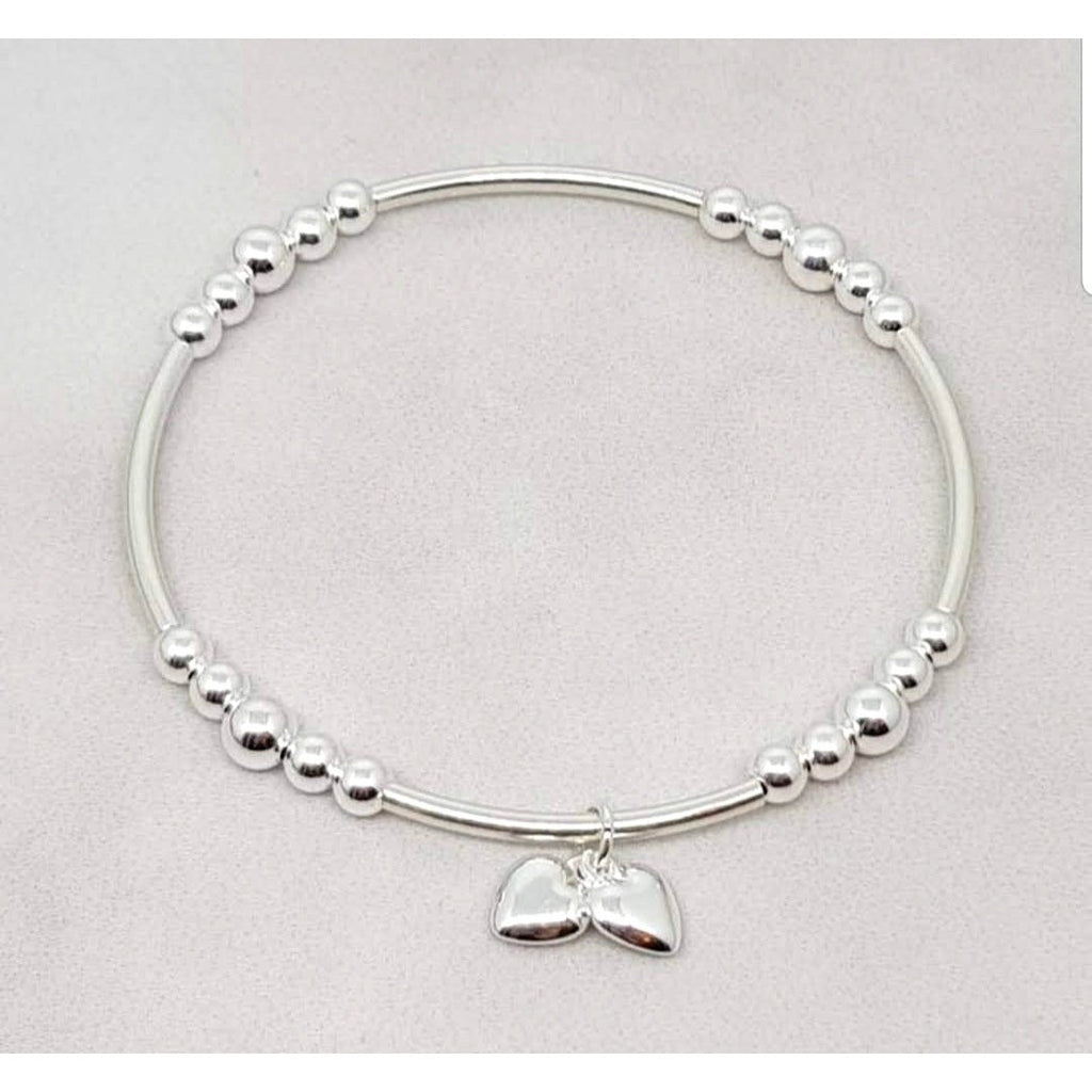 Silver Double Heart Noodle Bracelet