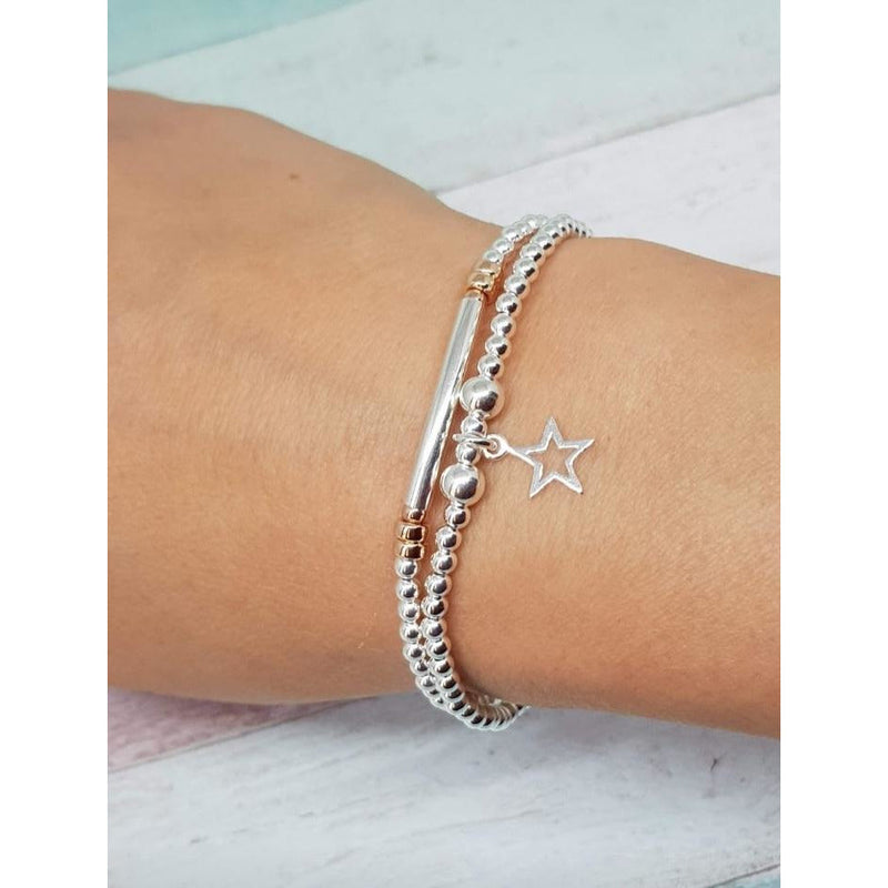 Sterling Silver & Rose Gold Star Duo Bracelet Set